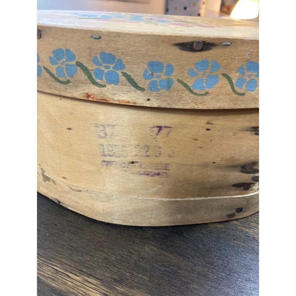 Vintage 1985 Wisconsin Cheddar Cheese Wooden Box Handpainted Stenciled Flower Ba